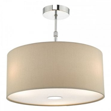 RONDA - 3 Light Ceiling Pendant 40Cm Drum Ecru Faux Silk