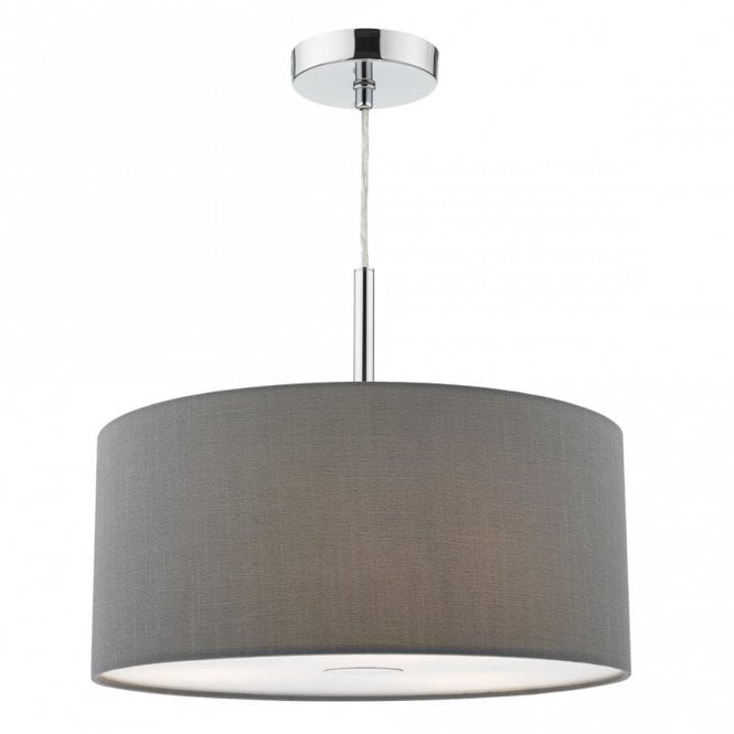 RONDA - 3 Light Ceiling Pendant 40Cm Drum Grey Faux Silk Grey