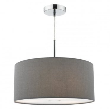 RONDA - 3 Light Ceiling Pendant 40Cm Drum Grey Faux Silk Grey