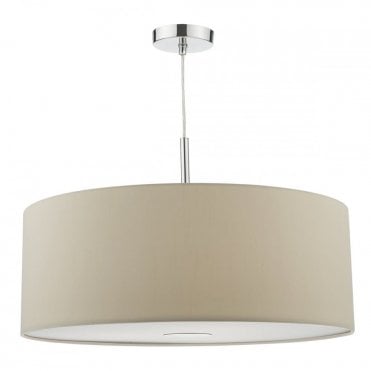 RONDA - 3 Light Ceiling Pendant 60Cm Drum Ecru Faux Silk