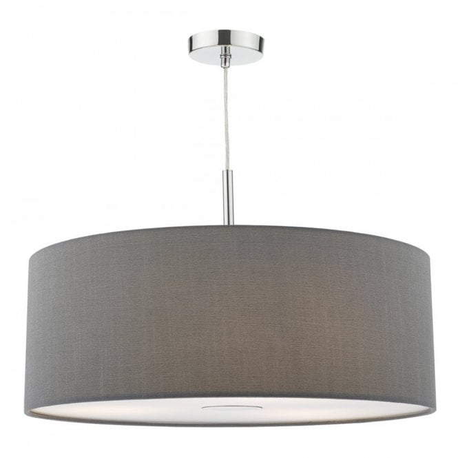 RONDA - 3 Light Ceiling Pendant 60Cm Drum Grey Faux Silk Grey