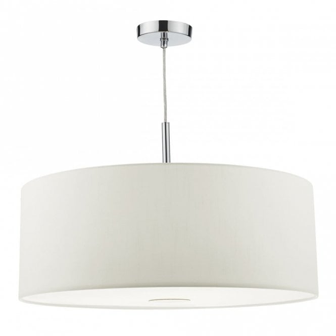 RONDA - 3 Light Ceiling Pendant 60Cm Drum White Faux Silk White