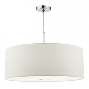 RONDA - 3 Light Ceiling Pendant 60Cm Drum White Faux Silk White
