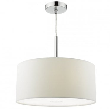 RONDA - 3 Light Pendant 40Cm Drum White Faux Silk White