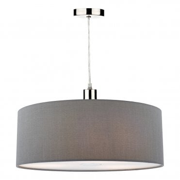 Easy Fit 60Cm Faux Silk Grey Drum Shade Grey