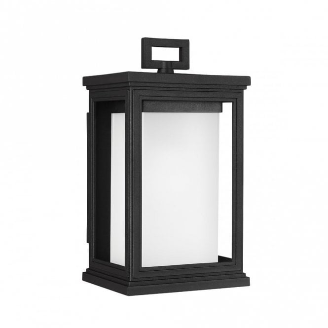 ROSCOE Small Exterior Wall Lantern Textured Black Opal Glass Shade