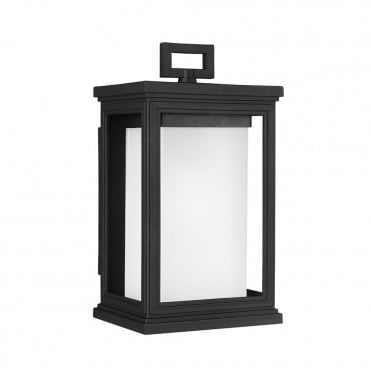 ROSCOE Small Exterior Wall Lantern Textured Black Opal Glass Shade