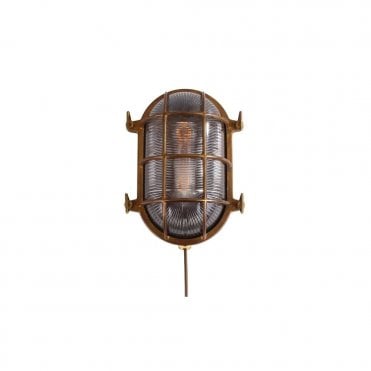 ROSS - Exterior Marine Nautical Oval Bulkhead Wall Light In Antique Brass