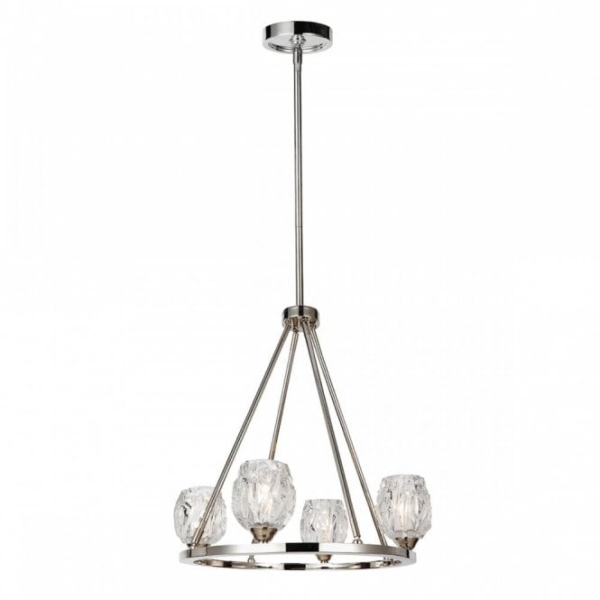 RUBIN 4 Light Chandelier Polished Nickel with Cut Glass Shades