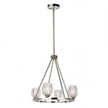RUBIN 4 Light Chandelier Polished Nickel with Cut Glass Shades