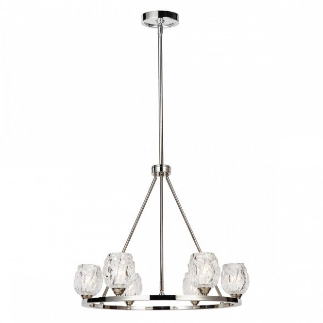RUBIN 6 Light Chandelier Polished Nickel with Cut Glass Shades