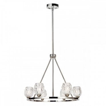 RUBIN 6 Light Chandelier Polished Nickel with Cut Glass Shades