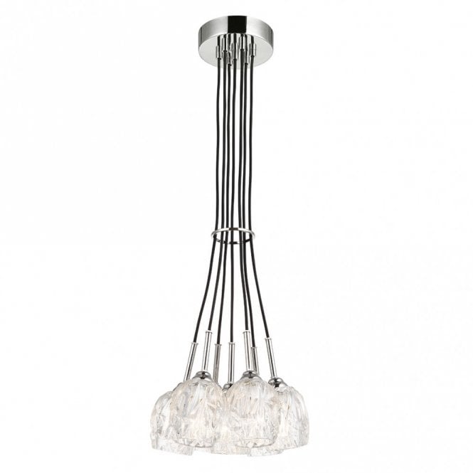 RUBIN 7 Light Ceiling Pendant Cluster Chandelier Polished Nickel Cut Glass Shades
