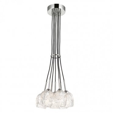 RUBIN 7 Light Ceiling Pendant Cluster Chandelier Polished Nickel Cut Glass Shades