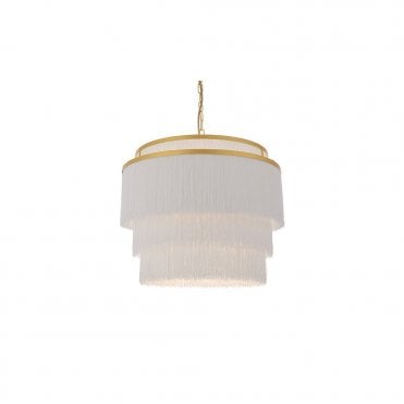 RUFFLE Gold With White Fringe Large Pendant
