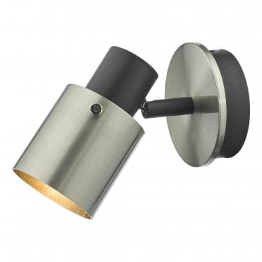 brushed nickel single spot light with matte black details