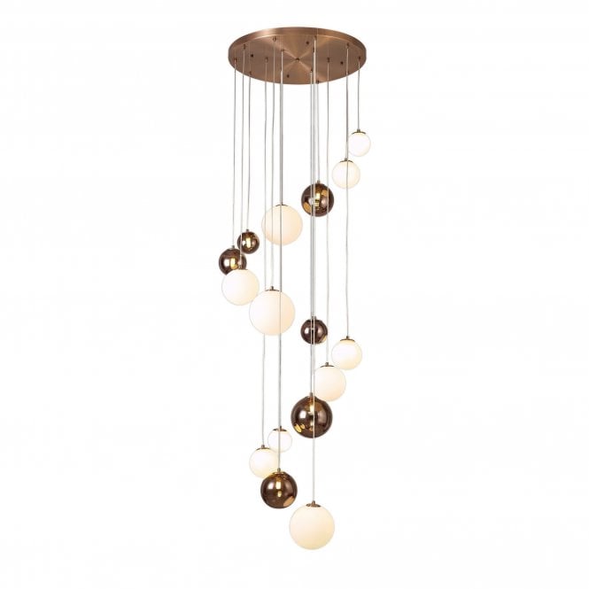 RYLEE 16 x G9 Ceiling Pendant Antique Copper/Opal & Copper Glass