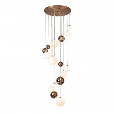 RYLEE 16 x G9 Ceiling Pendant Antique Copper/Opal & Copper Glass