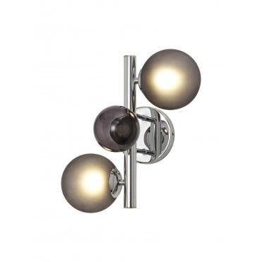 RYLEE 2 Light Polished Chrome Table Lamp, Smoked Glass Globe Shades