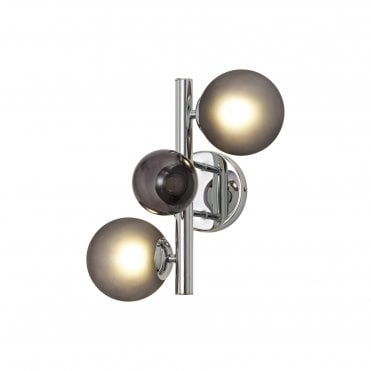 RYLEE 2 Light Polished Chrome Table Lamp, Smoked Glass Globe Shades