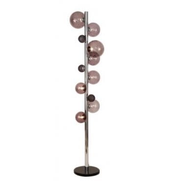 RYLEE 8 Light Polished Chrome Floor Lamp, Smoked Glass Globe Shades
