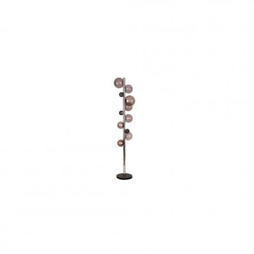 RYLEE 8 Light Polished Chrome Floor Lamp, Smoked Glass Globe Shades