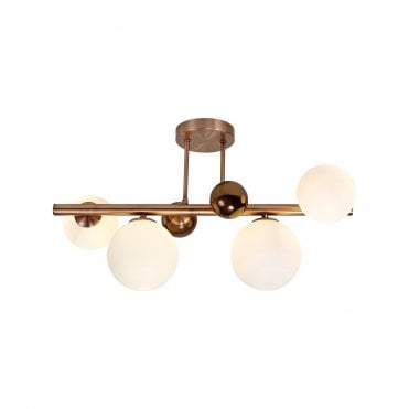 RYLEE Semi-Flush Ceiling Light Fitting Antique Copper/Opal & Copper Glass