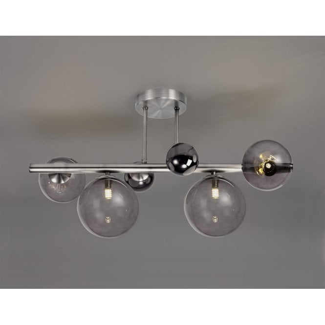 RYLEE Semi-Flush Ceiling Light Fitting Polished Chrome/Smoked Glass