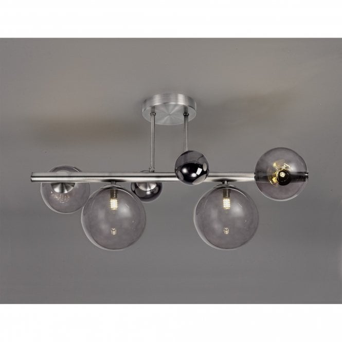RYLEE Semi-Flush Ceiling Light Fitting Polished Chrome/Smoked Glass