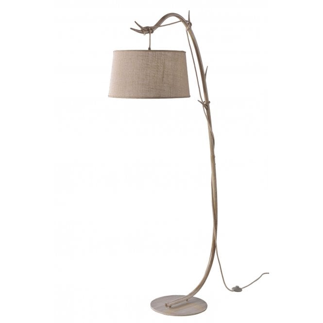 SABINA Rustic Branch Floor Lamp complete with Linen Shade