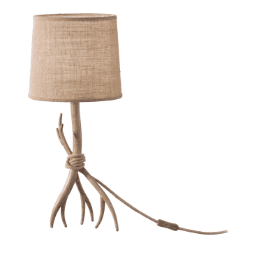 SABINA Table Lamp 57cm, 1 x E27 (Max 40W), Imitation Wood, Linen Shade