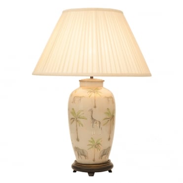 Large Urn Table Lamp with Silk Knife Pleat Balloon Lined Almond Shade 50cm