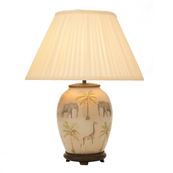 SAFARI Medium Oval Table Lamp with Silk Knife Pleat Balloon Lined Almond Shade 40cm