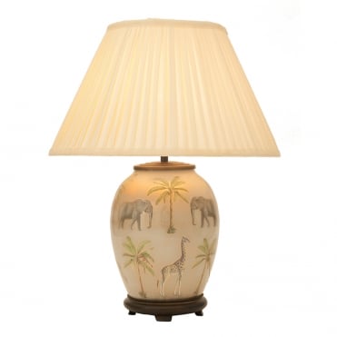 Medium Oval Table Lamp with Silk Knife Pleat Balloon Lined Almond Shade 40cm