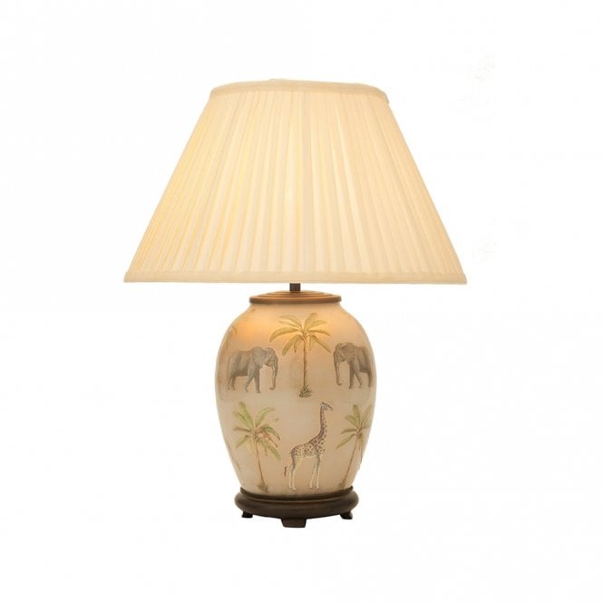 SAFARI Medium Oval Table Lamp with Silk Knife Pleat Balloon Lined Almond Shade 40cm