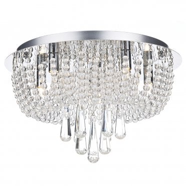 SAIGON Flush Decorative Polished Chrome And Crystal Glass Ceiling Light