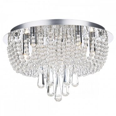SAIGON Flush Decorative Polished Chrome And Crystal Glass Ceiling Light