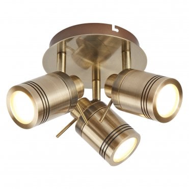 SAMSON 3 Light IP44 Bathroom Spot Plate Antique Brass