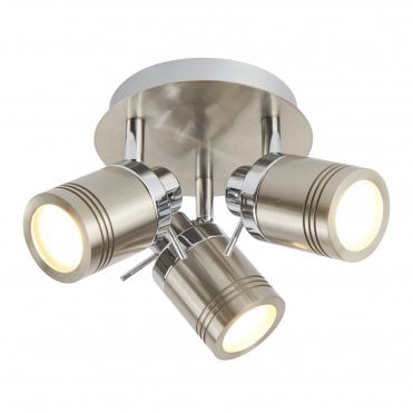 3 Light IP44 Bathroom Spot Plate Satin Silver