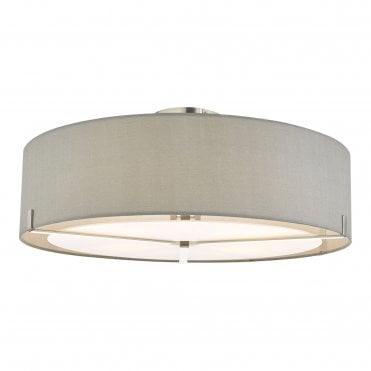 SANTINO 3 Light Semi Flush Ceiling Fitting Satin Chrome With Grey Shade