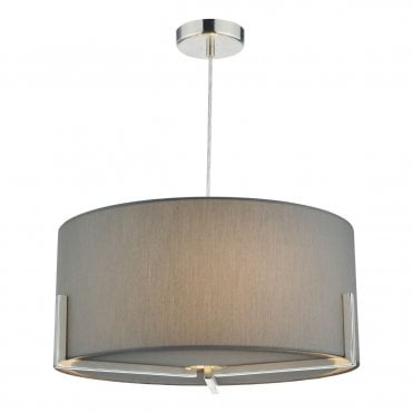 SANTINO - Satin Chrome Ceiling Pendant with Grey Shade