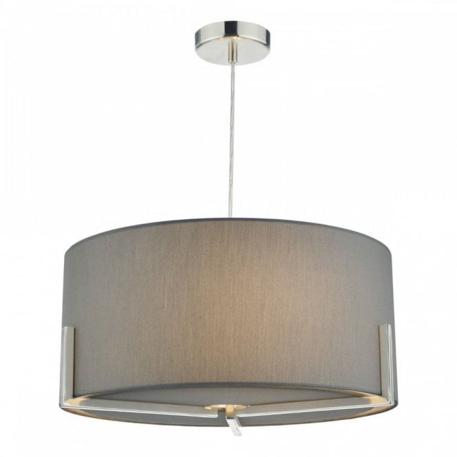 SANTINO - Satin Chrome Ceiling Pendant with Grey Shade