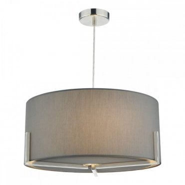 SANTINO - Satin Chrome Ceiling Pendant with Grey Shade