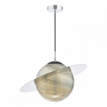 SATURN Ceiling Pendant | Planet Style Glass and Polished Chrome