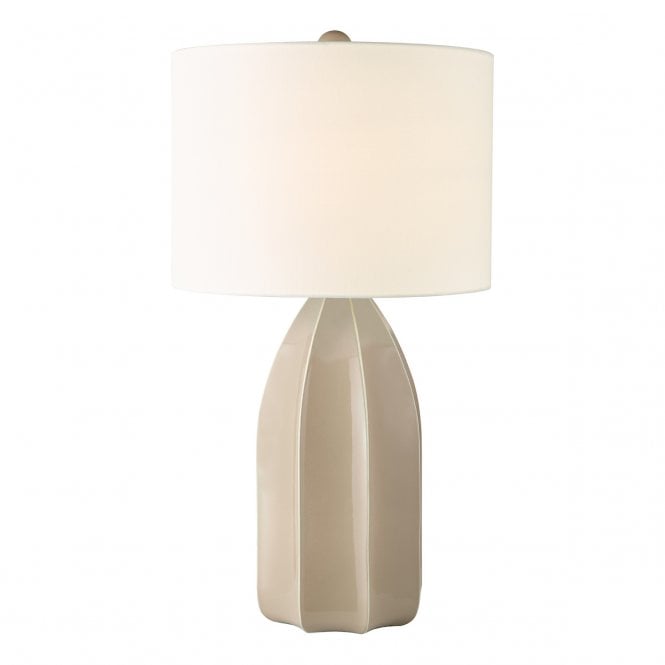 Saundra Table Lamp in Taupe with Ivory Linen Shade