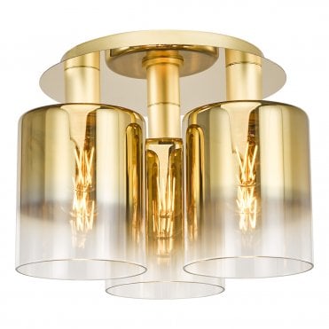 A modern gold and ombre glass flush ceiling light