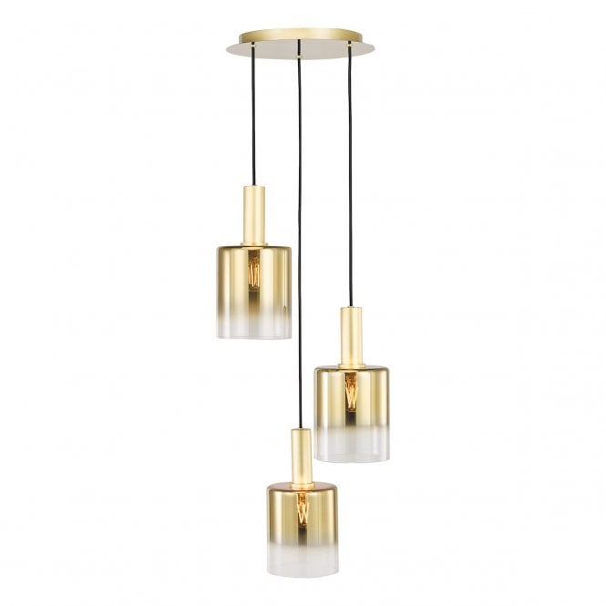 Savannah 3 Light Satin Gold Cluster Pendant with Gold Ombre Glass Shades
