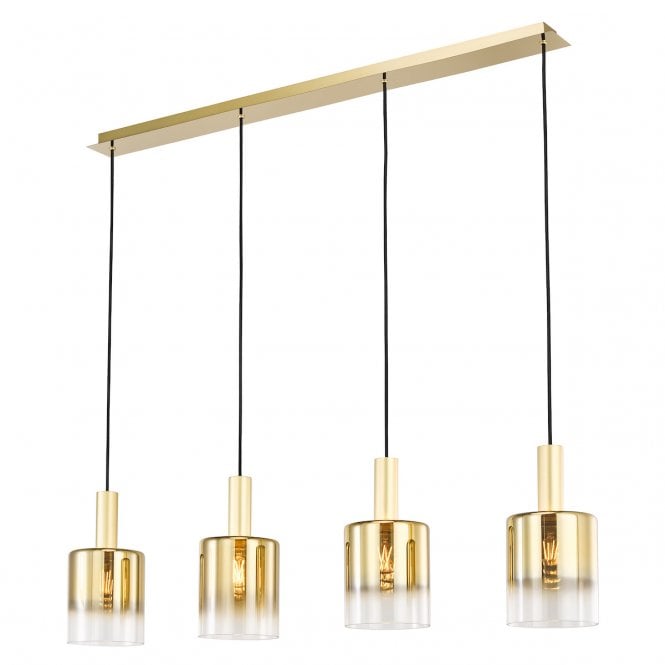 Savannah 4 Light Satin Gold Bar Pendant and Gold Ombre Glass Shades