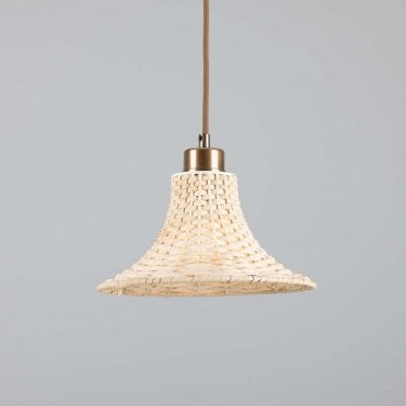 Bell shaped rattan ceiling light with brass fittings