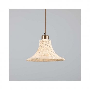 SAVANNAH Bell Shaped Rattan Ceiling Pendant with Antique Brass Accents